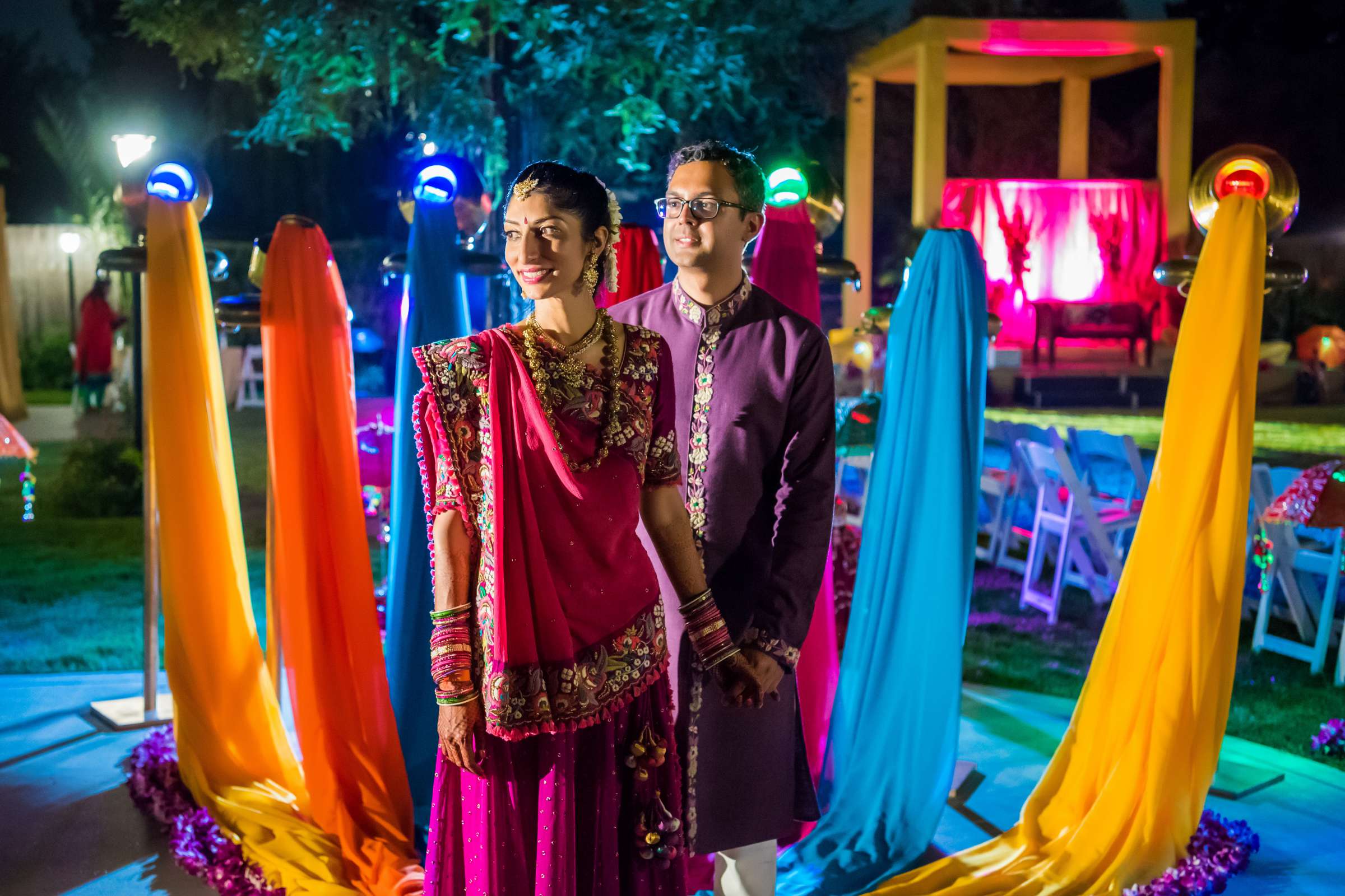 Night Shot, Photographers Favorite at Private Residence Wedding coordinated by Kathy Burk, Amee and Kunal Wedding Photo #1 by True Photography