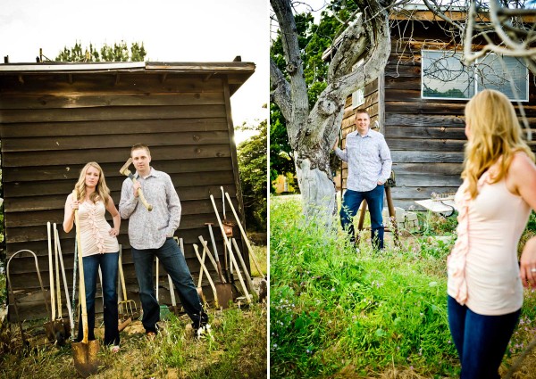 San Diego Wedding Photographer photographs couple in a field with tools
