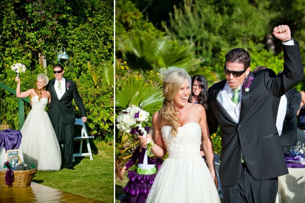 San Diego wedding photographer True Photography photographs bride and groom making grand entrance into outdoor reception