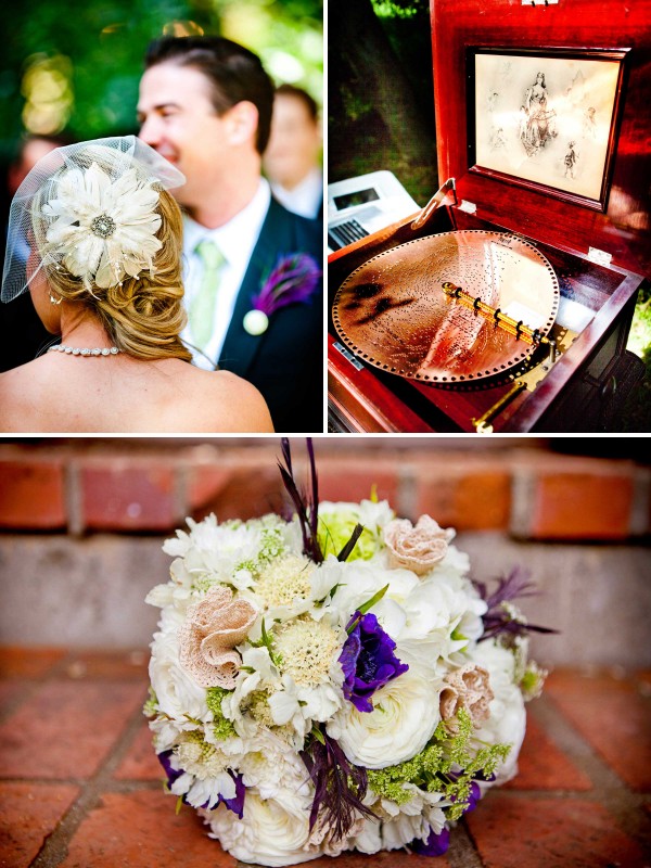 San Diego wedding photographer True Photography photographs brides floral head piece, wedding bouquet and wedding details 
