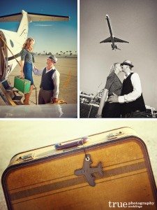San Diego Wedding Photography: Vintage engagement photoshoot at the San Diego International Airport with luggage