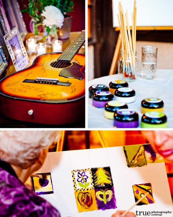 San Diego Wedding Photographer: Guitar guestbook for wedding guests to sign and canvas guestbook to paint