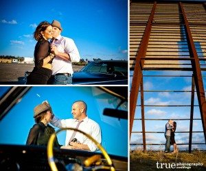San Diego Wedding Photography: Engagement photos with old Cadillac at the Oceanside Drive in