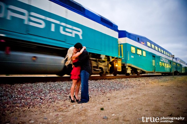 San Diego Wedding Photography: Engagement photo shoot on the train tracks in San Diego