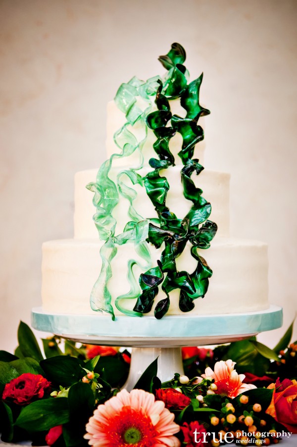 Green ribbon candy wedding cake by Sweet Cheeks Baking Co. 