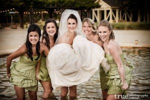 San Diego Wedding Photography: Bridesmaids in a fountain being silly