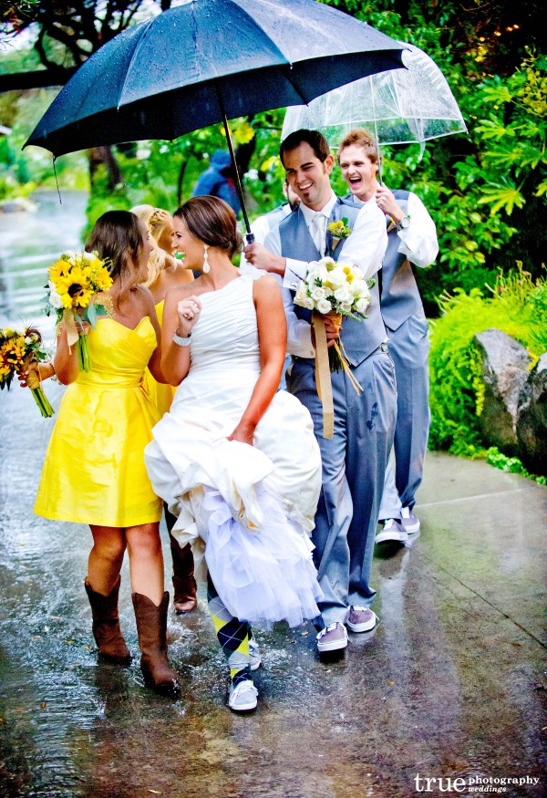 San Diego Wedding Photography: Rainy day wedding in San Diego  with umbrellas