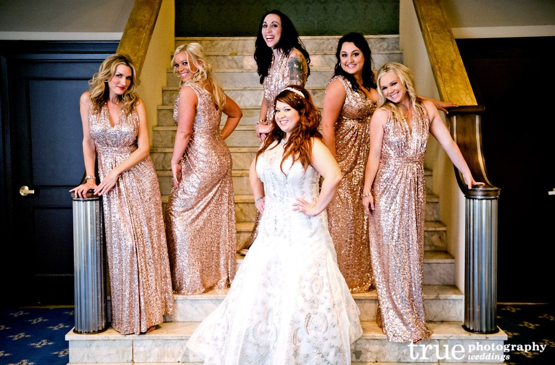 Metallic-bridesmaids-dresses