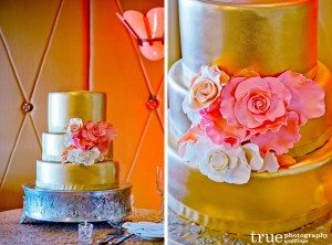 Gold-Wedding-Cake-with-Flowers