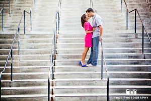 photo of couple on stairs at Harbor Drive Pedestrian Bridge