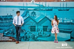 couple with historic San Diego photo background