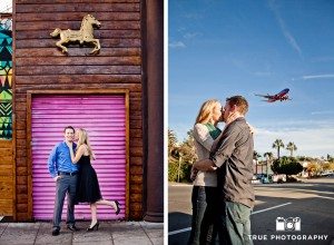 Little Italy Engagement shoot couple at purple gate