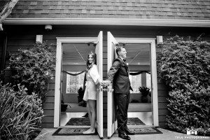 Bride and Groom's First Look between doorway