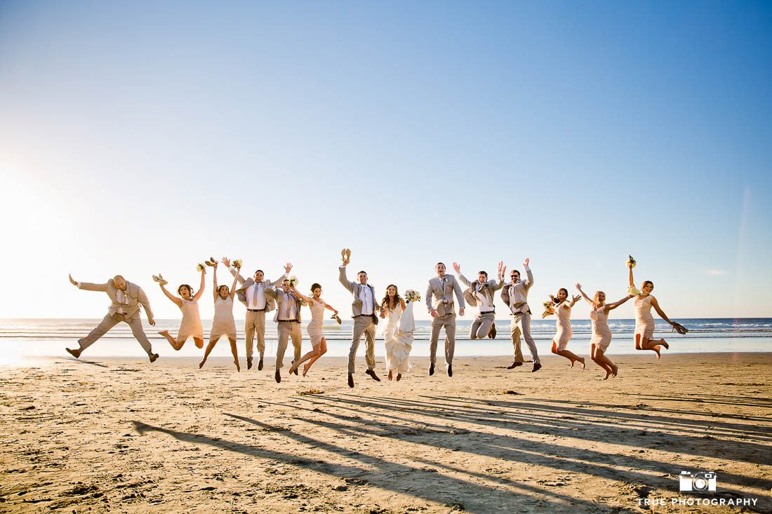 Bridal party photo on the beach