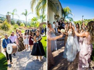 Guests celebrate Bride getting married with music and singing before she joins Groom