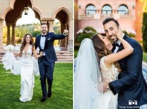Modern, classy couple at Grand Del Mar pose for photos