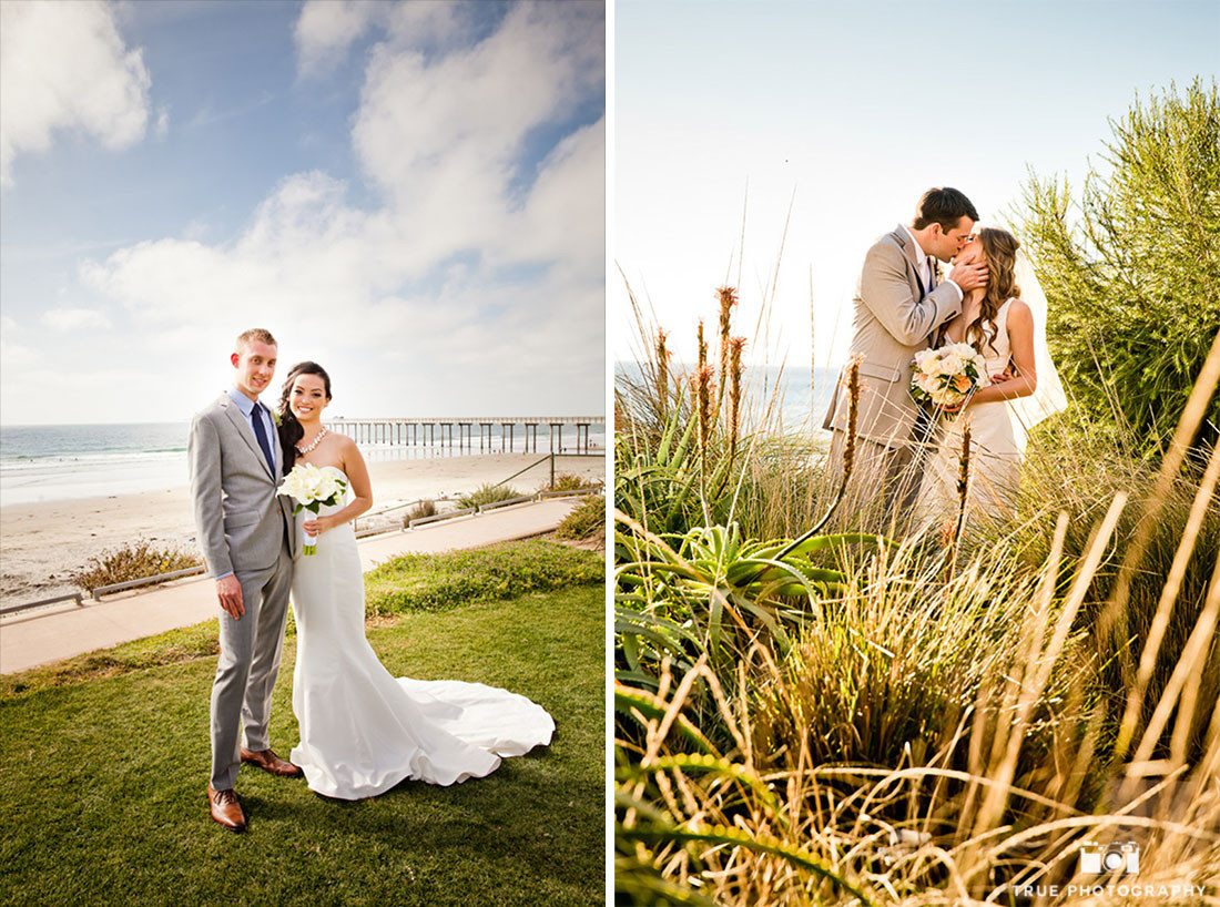 Bride and groom portraits at Scripps Seaside Forum