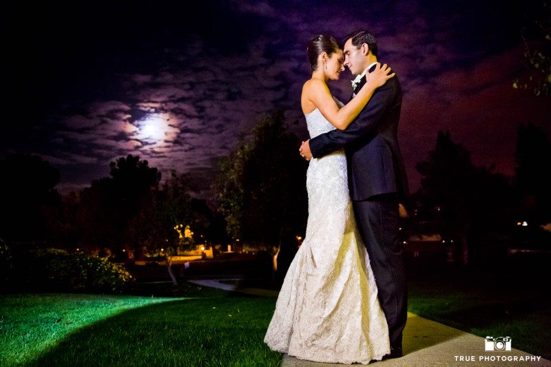 Moon light bride and groom night shot