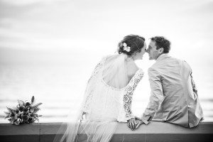Bride and groom on the beach at Coronado Island