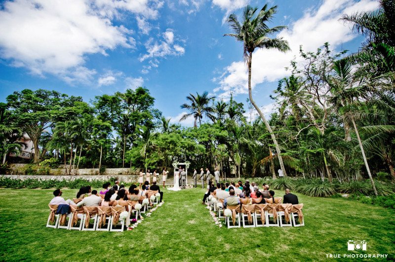 Ceremony on tropical lawn