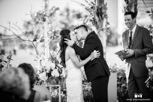 Wedding couple kiss at The Hilton San Diego Bayfront