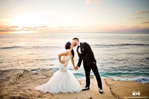 Bride and Groom with style at the beach at sunset