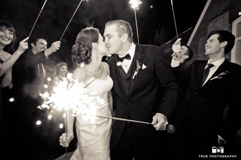 Wedding couple sparkler night shot