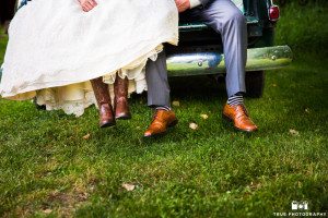 Close-up of Bride and Groom Shoes