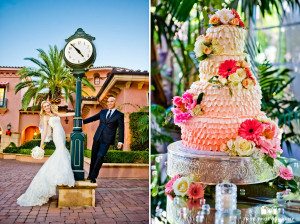 Fun and tropical wedding couple and cake