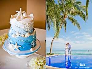 Tropical Beach Wedding with Blue Cake