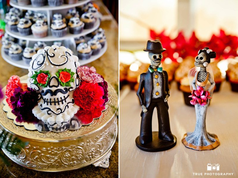Mexican-inspired, day of dead wedding cake toppers