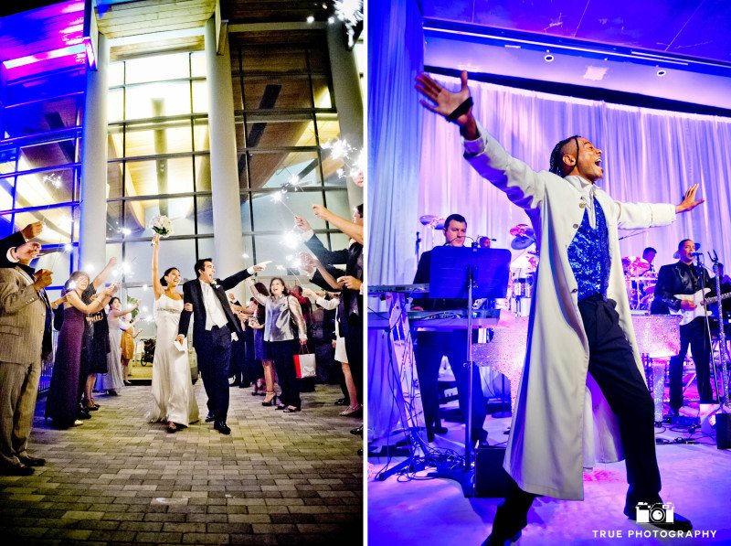 Guests are entertained during wedding reception with grand exit and live performances