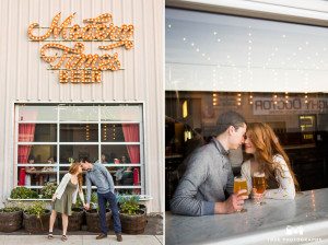 Couple sharing a beer during Modern Times Brewery engagement session