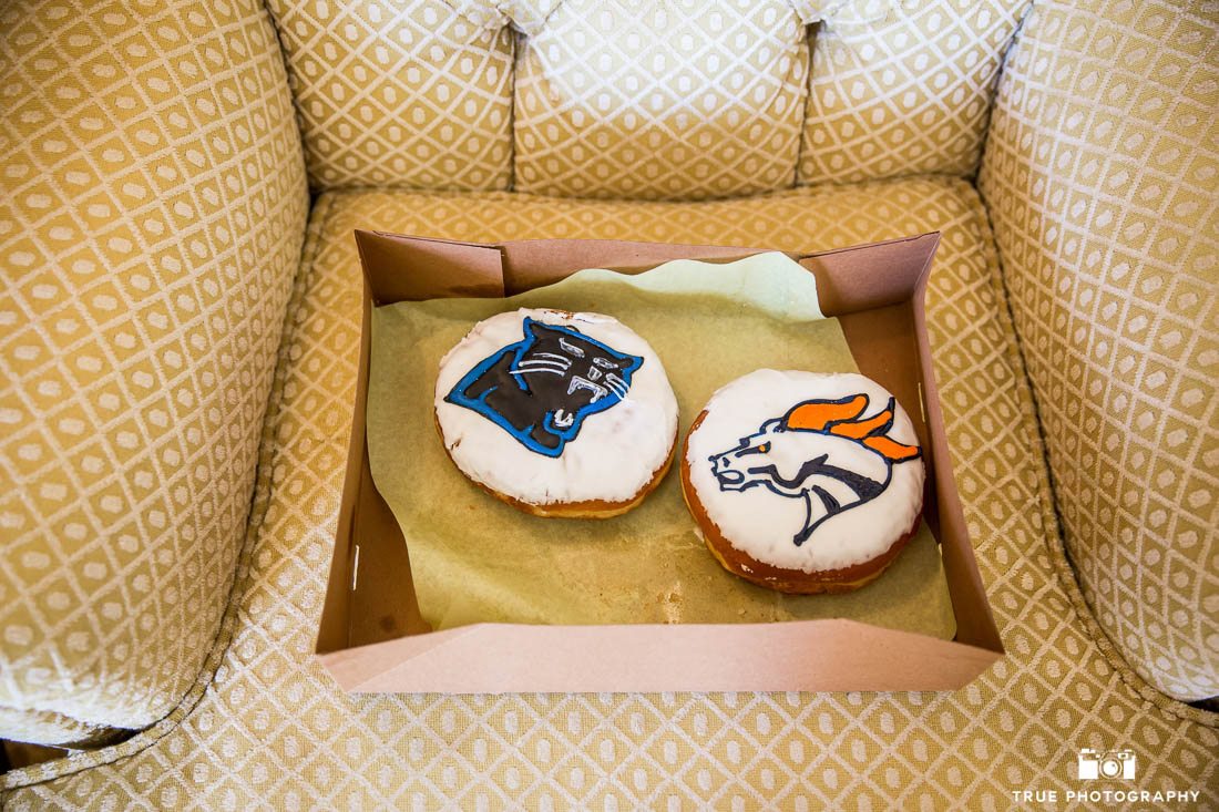 Superbowl Sunday Themed Donuts for the Bride and Groom