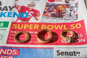 Bride and Groom's wedding rings on Super Bowl Sunday