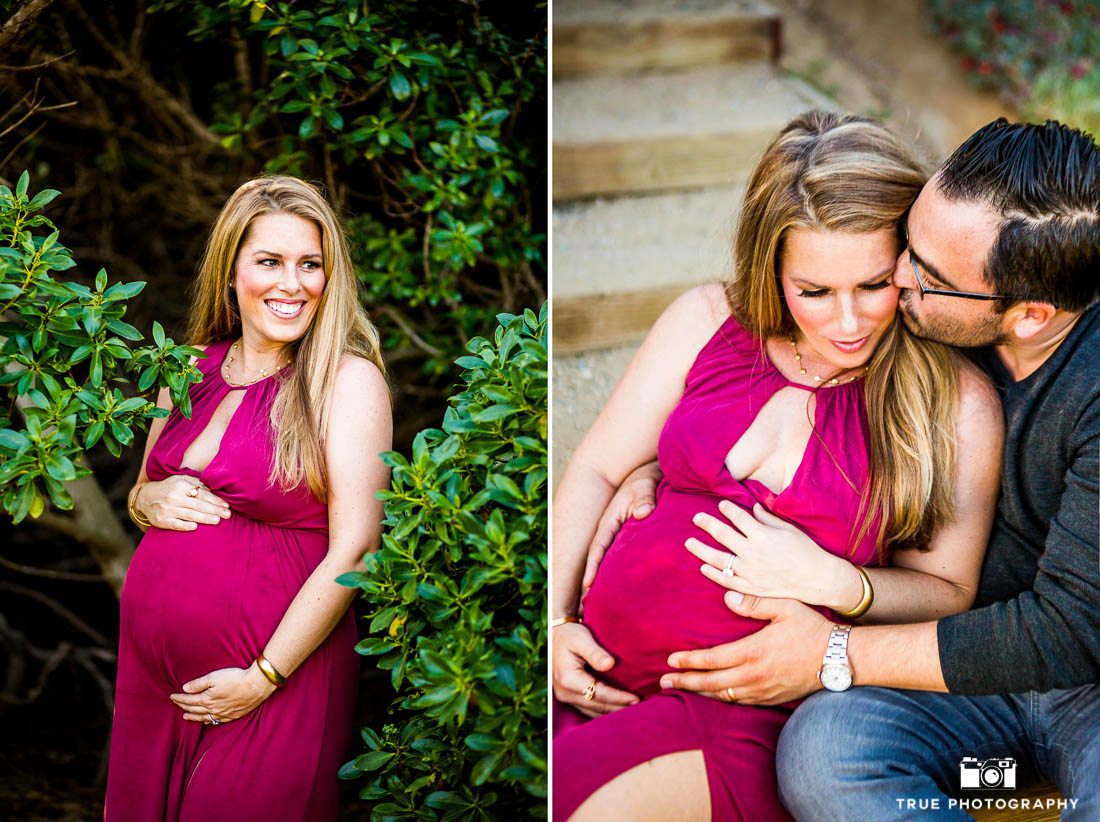Husband kissing wife during maternity photo session.