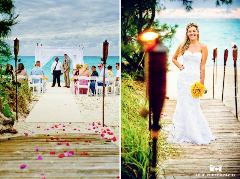 Wedding aisle of a caribbean, beach side wedding ceremony.