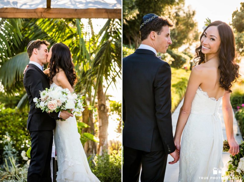 Carlsbad Beach Resort Wedding couple's first kiss during ceremony