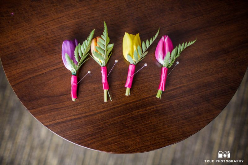 Colorful tulip boutonnieres