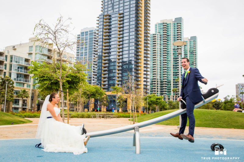 Bride and Groom on a seesaw