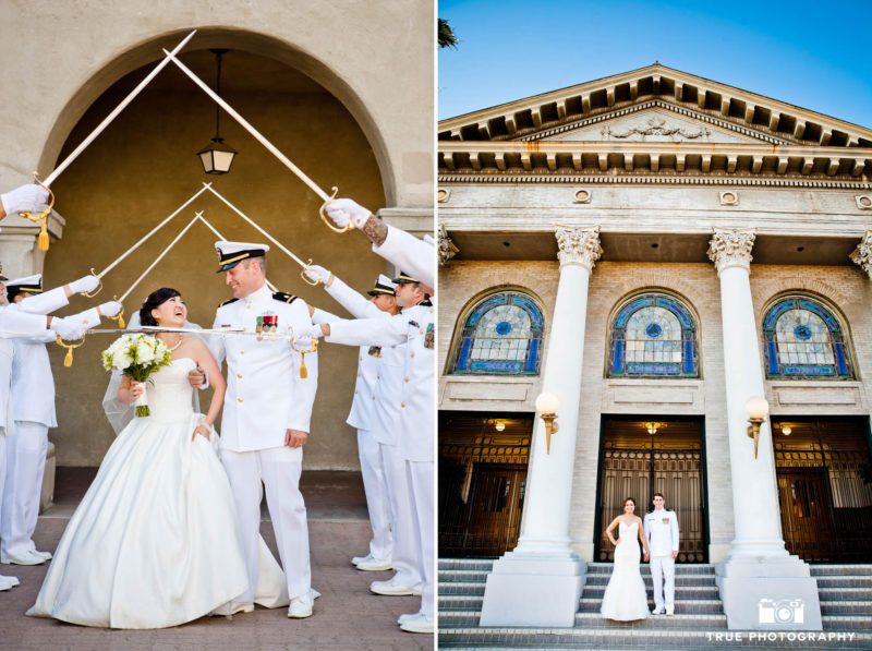 Military Wedding Couples celebrate with Arch of Swords after ceremony