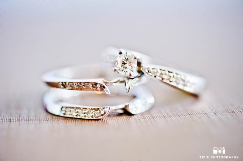 Bride's creative interlocking wedding and engagement rings