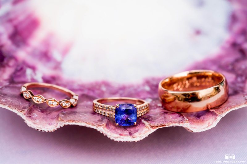 Wedding Couple's beautiful and unique blue sapphire wedding band