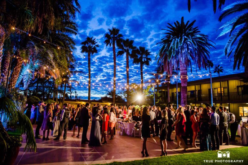 Creative and colorful reception lighting at sunset