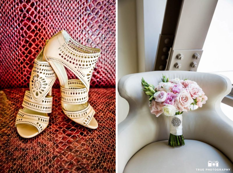 Shoe and floral detail wedding photo