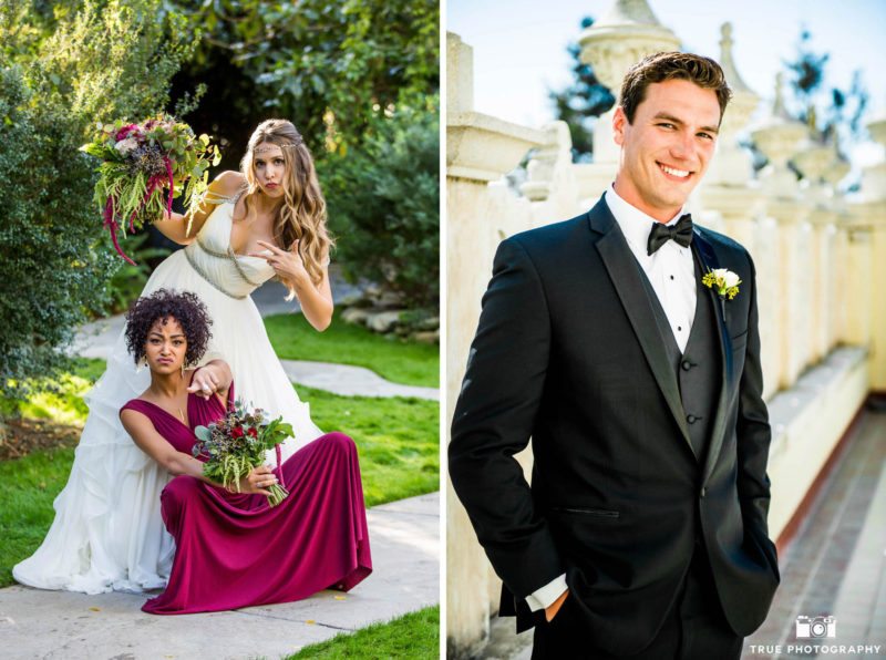 Portraits of handsome groom and beautiful bride