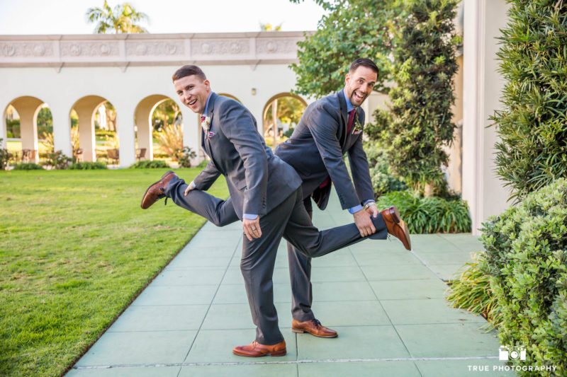 Groomsmen being silly before the wedding ceremony