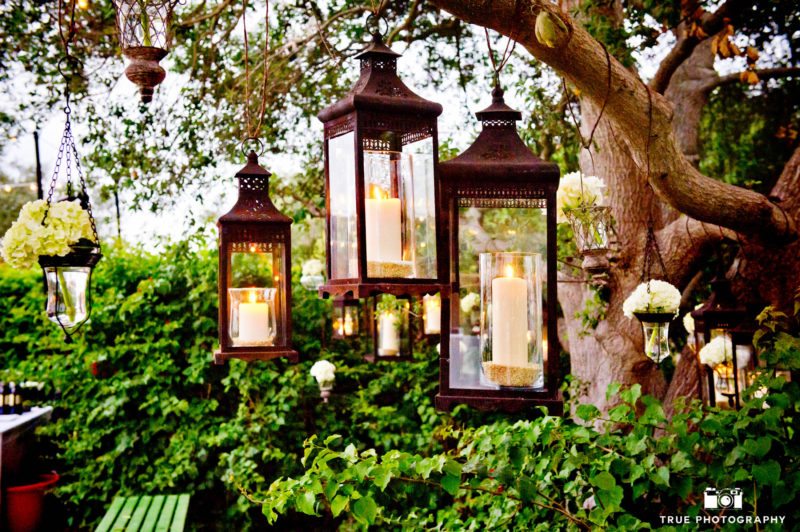Candles in hanging lanterns