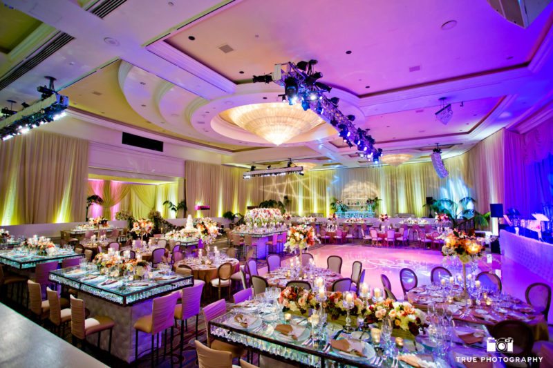 Reception room with candle centerpieces