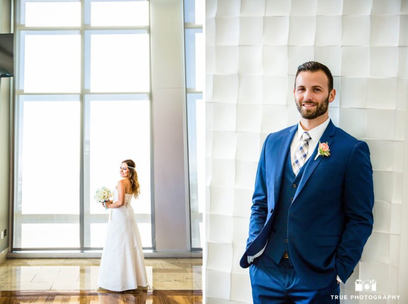 Solo portrait of bride and groom alone at the Ultimate Skybox